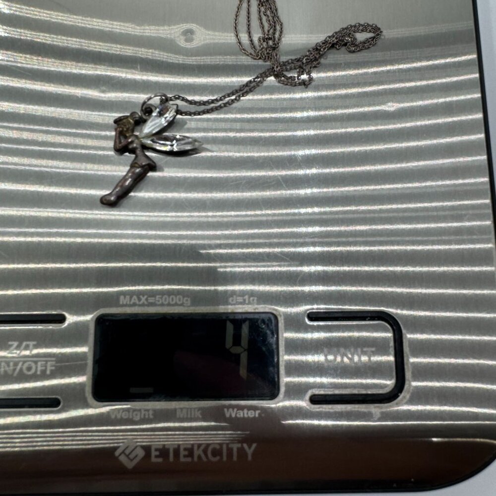 Vtg  Tinkerbell Fairy Pendant Necklace With Crystal Wings 925 Sterling Silver - Picture 7 of 7